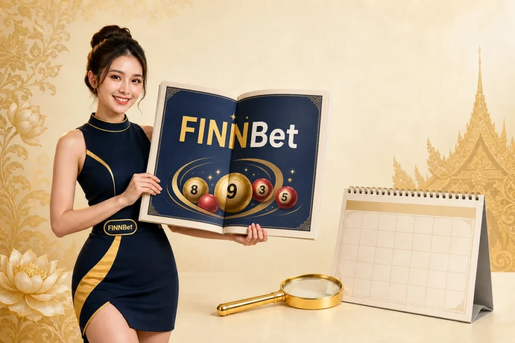 นางแบบไทยนำเสนอหนังสือพิมพ์และหน้าจอ FINNBet เกี่ยวกับหวยไทยรัฐ